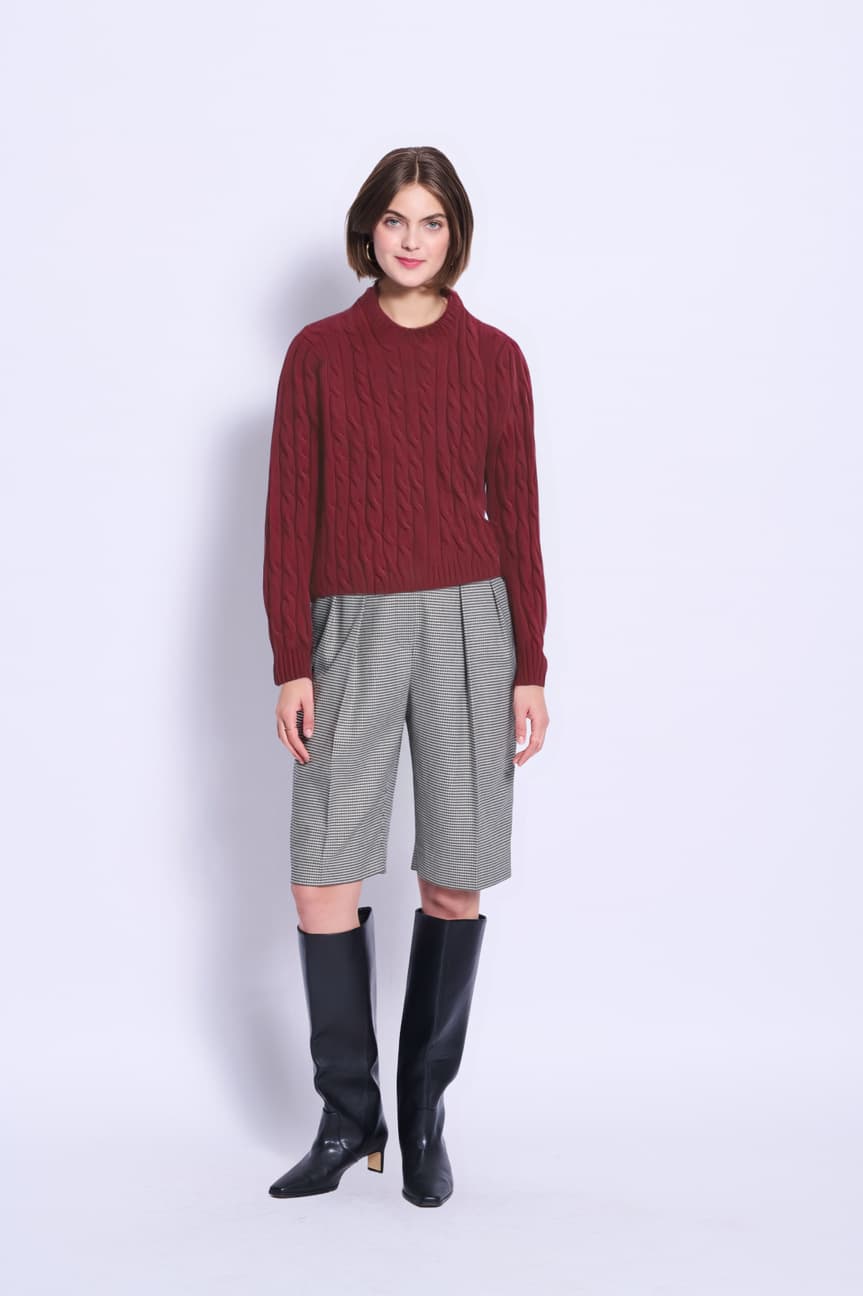 Burgundy — the flat-lay recoloured, then dressed